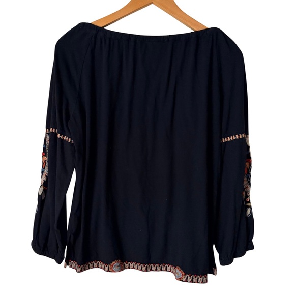 Johnny Was Black Peasant Tie Floral Embroidery Blouse Top, XS - Picture 2 of 9